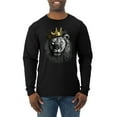 thumbnail image 1 of Wild Bobby, King Lion with Gold Crown Art, Animal Lover, Men Long Sleeve Shirt, Black, Small, 1 of 4
