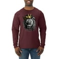 thumbnail image 1 of Wild Bobby, King Lion with Gold Crown Art, Animal Lover, Men Long Sleeve Shirt, Maroon, Small, 1 of 4