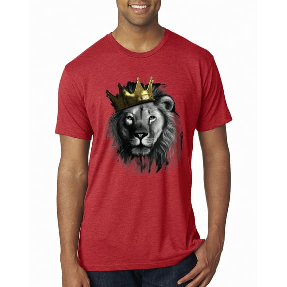 Wild Bobby, King Lion with Gold Crown Art, Animal Lover, Men Premium Tri Blend Tee, Vintage Red, Small