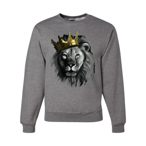 Wild Bobby, King Lion with Gold Crown Art, Animal Lover, Unisex Crewneck Graphic Sweatshirt, Heather Grey, X-Large