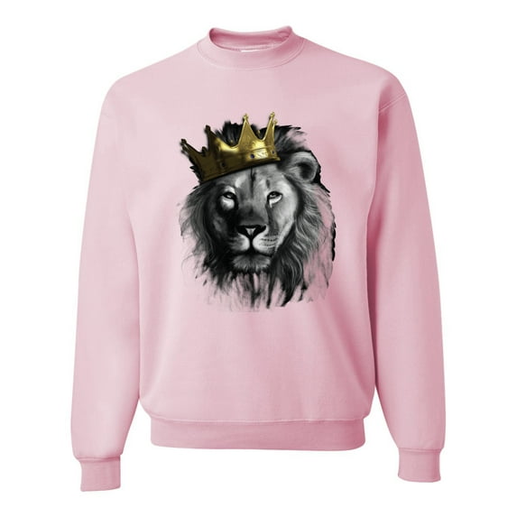 Wild Bobby, King Lion with Gold Crown Art, Animal Lover, Unisex Crewneck Graphic Sweatshirt, Light Pink, X-Large