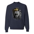 thumbnail image 1 of Wild Bobby, King Lion with Gold Crown Art, Animal Lover, Unisex Crewneck Graphic Sweatshirt, Navy, Medium, 1 of 4