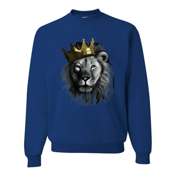 Wild Bobby, King Lion with Gold Crown Art, Animal Lover, Unisex Crewneck Graphic Sweatshirt, Royal, XX-Large