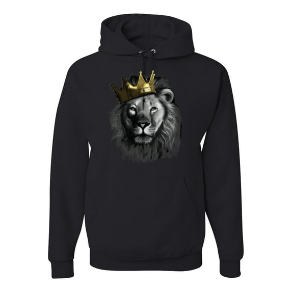Wild Bobby, King Lion with Gold Crown Art, Animal Lover, Unisex Graphic Hoodie Sweatshirt, Black, Small