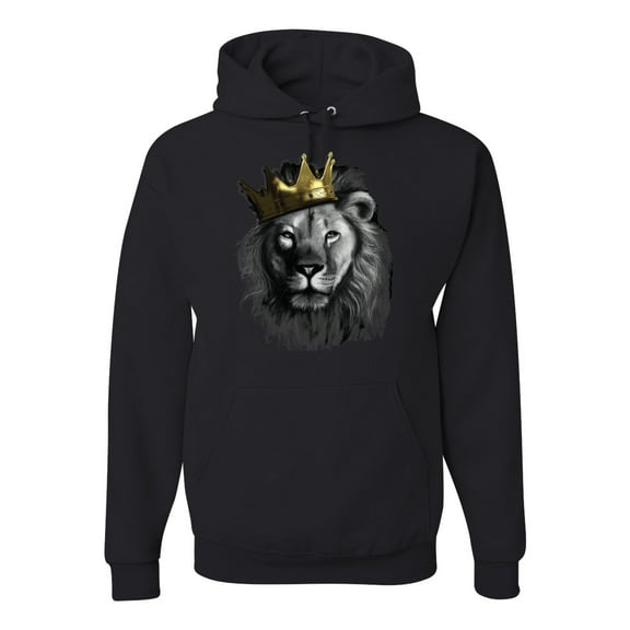 Wild Bobby, King Lion with Gold Crown Art, Animal Lover, Unisex Graphic Hoodie Sweatshirt, Black, Small