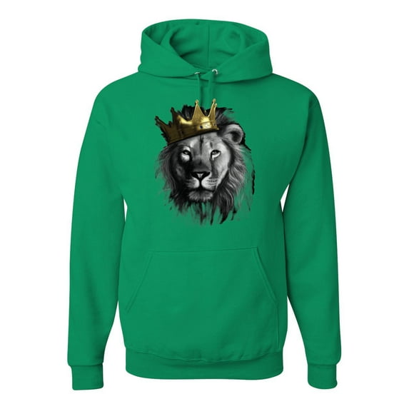Wild Bobby, King Lion with Gold Crown Art, Animal Lover, Unisex Graphic Hoodie Sweatshirt, Kelly, 3X-Large