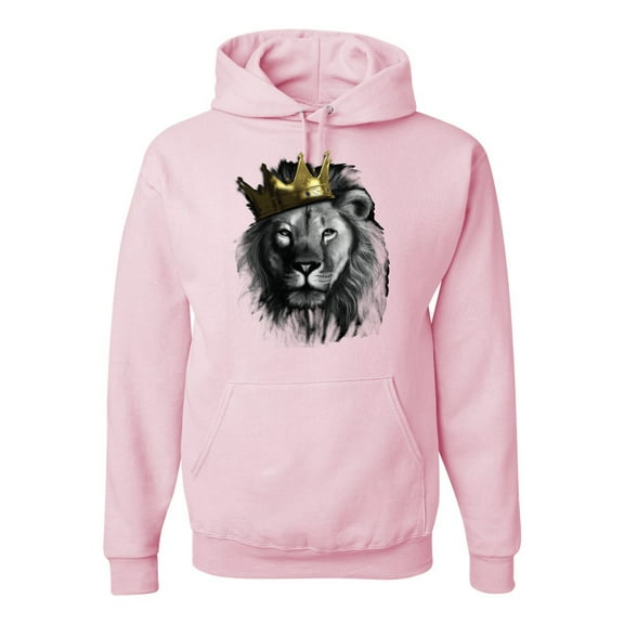 Wild Bobby, King Lion with Gold Crown Art, Animal Lover, Unisex Graphic Hoodie Sweatshirt, Light Pink, XX-Large
