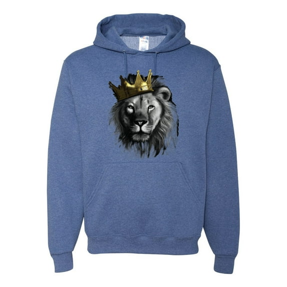 Wild Bobby, King Lion with Gold Crown Art, Animal Lover, Unisex Graphic Hoodie Sweatshirt, Vintage Heather Blue, Large