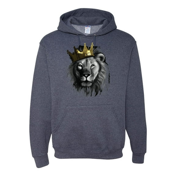 Wild Bobby, King Lion with Gold Crown Art, Animal Lover, Unisex Graphic Hoodie Sweatshirt, Vintage Heather Navy, 3X-Large