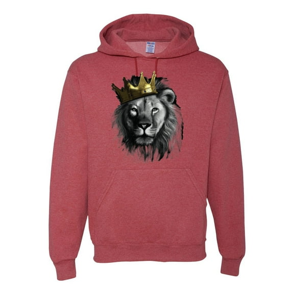 Wild Bobby, King Lion with Gold Crown Art, Animal Lover, Unisex Graphic Hoodie Sweatshirt, Vintage Heather Red, Large
