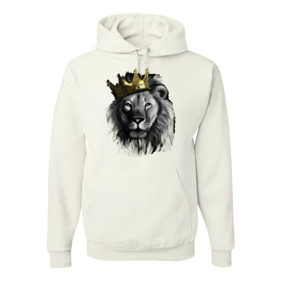 Wild Bobby, King Lion with Gold Crown Art, Animal Lover, Unisex Graphic Hoodie Sweatshirt, White, 3X-Large