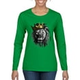 thumbnail image 1 of Wild Bobby, King Lion with Gold Crown Art, Animal Lover, Women Graphic Long Sleeve Tee, Kelly, Large, 1 of 4