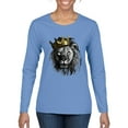 thumbnail image 1 of Wild Bobby, King Lion with Gold Crown Art, Animal Lover, Women Graphic Long Sleeve Tee, Light Blue, Large, 1 of 4
