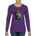 thumbnail image 1 of Wild Bobby, King Lion with Gold Crown Art, Animal Lover, Women Graphic Long Sleeve Tee, Purple, X-Large, 1 of 4