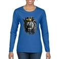 thumbnail image 1 of Wild Bobby, King Lion with Gold Crown Art, Animal Lover, Women Graphic Long Sleeve Tee, Royal, Medium, 1 of 4