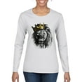 thumbnail image 1 of Wild Bobby, King Lion with Gold Crown Art, Animal Lover, Women Graphic Long Sleeve Tee, White, Medium, 1 of 4