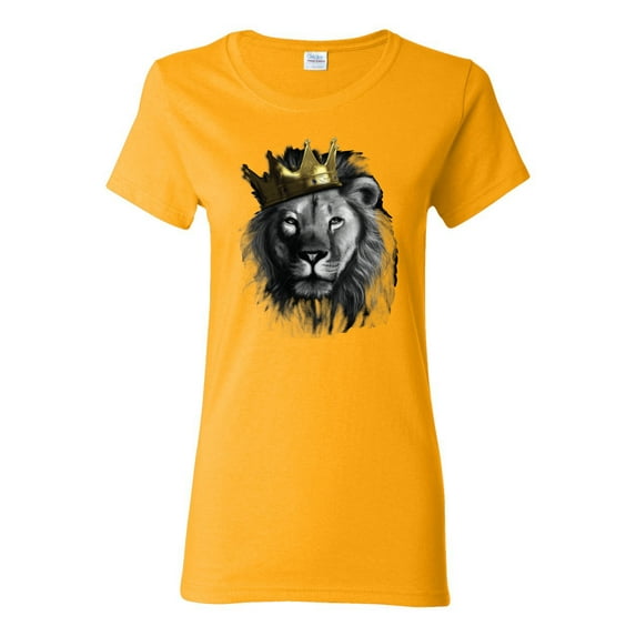 Wild Bobby, King Lion with Gold Crown Art, Animal Lover, Women Graphic Tee, Gold, X-Large