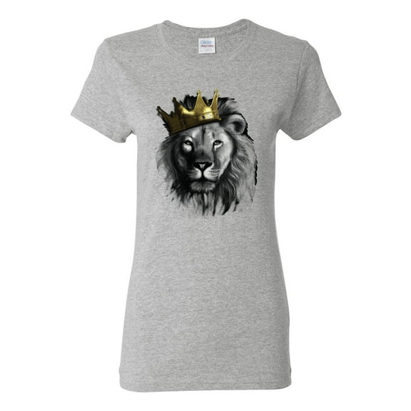 Wild Bobby, King Lion with Gold Crown Art, Animal Lover, Women Graphic Tee, Heather Grey, X-Large