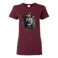 thumbnail image 1 of Wild Bobby, King Lion with Gold Crown Art, Animal Lover, Women Graphic Tee, Maroon, 3X-Large, 1 of 4