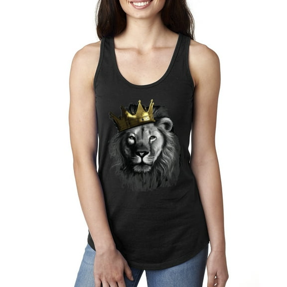 Wild Bobby, King Lion with Gold Crown Art, Animal Lover, Women Racerback Tank Top, Black, Small