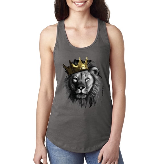 Wild Bobby, King Lion with Gold Crown Art, Animal Lover, Women Racerback Tank Top, Dark Grey, X-Large