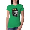 thumbnail image 1 of Wild Bobby, King Lion with Gold Crown Art, Animal Lover, Women Slim Fit Junior Tee, Kelly, Large, 1 of 4