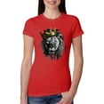 thumbnail image 1 of Wild Bobby, King Lion with Gold Crown Art, Animal Lover, Women Slim Fit Junior Tee, Red, Large, 1 of 4