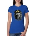 thumbnail image 1 of Wild Bobby, King Lion with Gold Crown Art, Animal Lover, Women Slim Fit Junior Tee, Royal, Large, 1 of 4