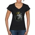 thumbnail image 1 of Wild Bobby, King Lion with Gold Crown Art, Animal Lover, Women Standard V-Neck Tee, Black, Large, 1 of 4