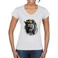 thumbnail image 1 of Wild Bobby, King Lion with Gold Crown Art, Animal Lover, Women Standard V-Neck Tee, White, Small, 1 of 4
