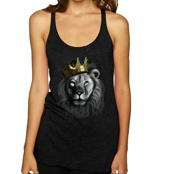 Wild Bobby, King Lion with Gold Crown Art, Animal Lover, Women Tri-Blend Racerback Tank Top, Vintage Black, Small