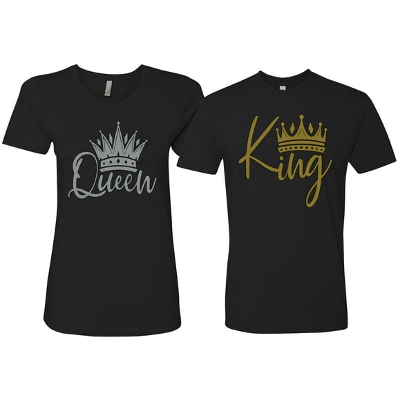 Wild Bobby, King Queen Couples Tee Matching Valentine's Day Shirts , Black, Mens S-Womens S