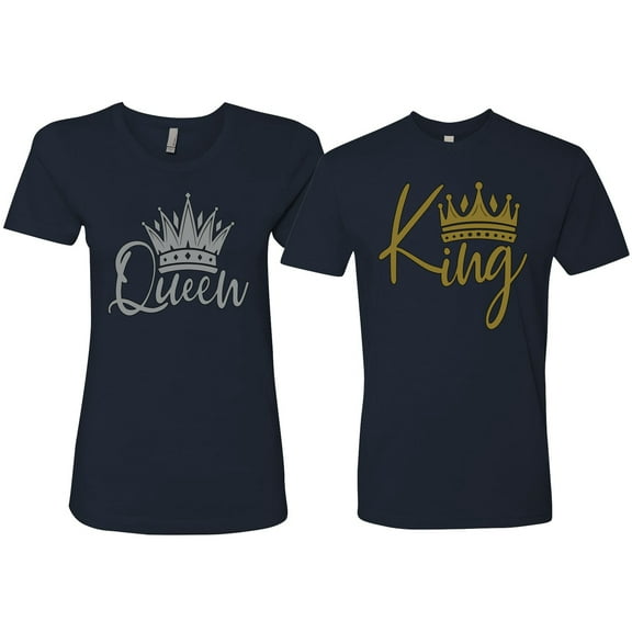 Wild Bobby, King Queen Couples Tee Matching Valentine's Day Shirts , Navy, Mens 2XL-Womens XL