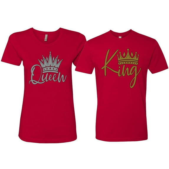 Wild Bobby, King Queen Couples Tee Matching Valentine's Day Shirts , Red, Mens 3XL-Womens 2XL
