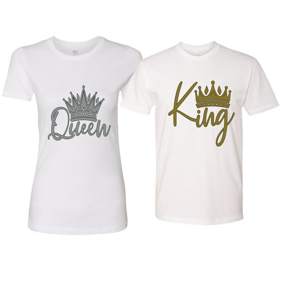 Wild Bobby, King Queen Couples Tee Matching Valentine's Day Shirts , White, Mens 2XL-Womens XL
