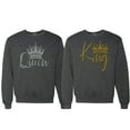 thumbnail image 1 of Wild Bobby, King Queen Valentines Day Outfit His and Hers Matching Couples Crewneck Sweatshirts, Heather Black, Mens XL-Womens L, 1 of 6