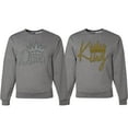 thumbnail image 1 of Wild Bobby, King Queen Valentines Day Outfit His and Hers Matching Couples Crewneck Sweatshirts, Heather Grey, Mens 3XL-Womens 2XL, 1 of 6