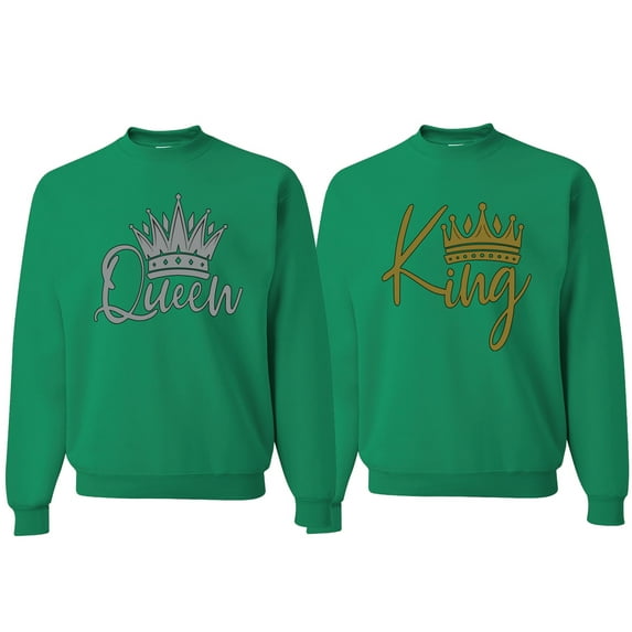 Wild Bobby, King Queen Valentines Day Outfit His and Hers Matching Couples Crewneck Sweatshirts, Kelly, Mens L-Womens S