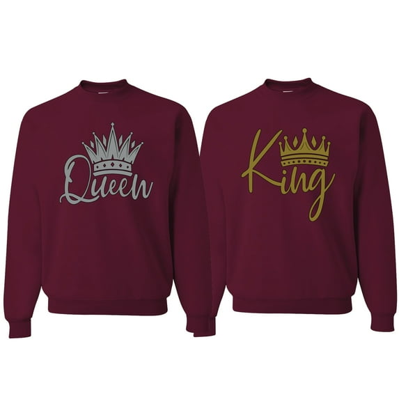 Wild Bobby King Queen Valentines Day Outfit His and Hers Matching Couples Crewneck Sweatshirts, Maroon, Mens S-Womens 3XL
