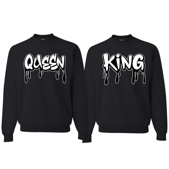 Wild Bobby, King and Queen His/Her Couples/ Best Friends Matching Couples Crewneck Sweater, Black, Mens S-Womens S