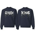 thumbnail image 1 of Wild Bobby, King and Queen His/Her Couples/ Best Friends Matching Couples Crewneck Sweater, Navy, Mens XL-Womens XL, 1 of 2