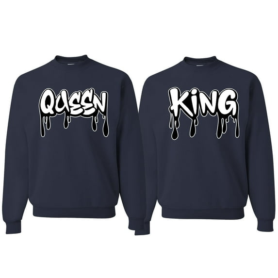 Wild Bobby, King and Queen His/Her Couples/ Best Friends Matching Couples Crewneck Sweater, Navy, Mens XL-Womens XL