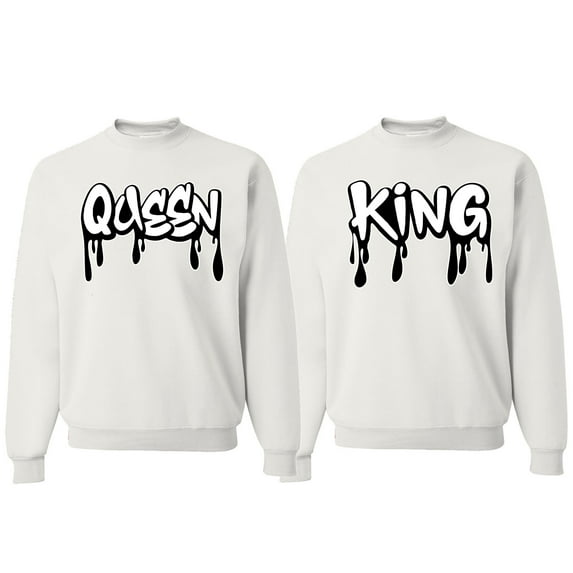 Wild Bobby, King and Queen His/Her Couples/ Best Friends Matching Couples Crewneck Sweater, White, Mens L-Womens 2XL