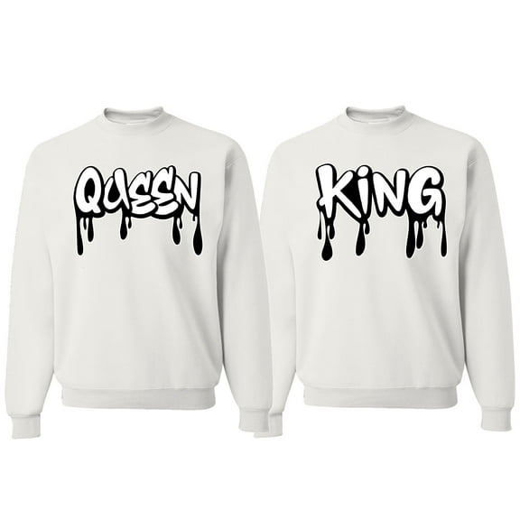 Wild Bobby, King and Queen His/Her Couples/ Best Friends Matching Couples Crewneck Sweater, White, Mens M-Womens 2XL