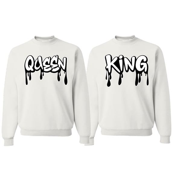 Wild Bobby, King and Queen His/Her Couples/ Best Friends Matching Couples Crewneck Sweater, White, Mens XL-Womens 2XL