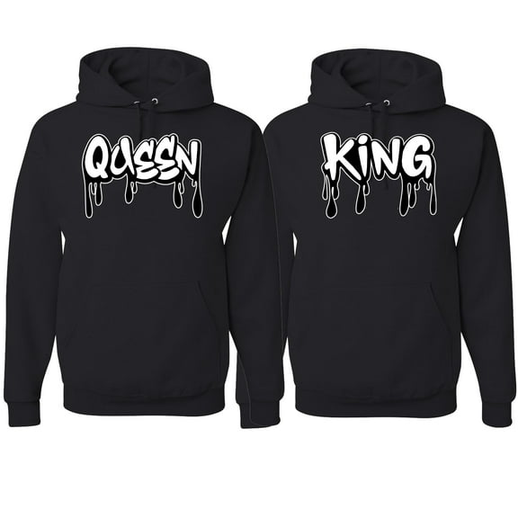 Wild Bobby, King and Queen His/Her Couples/ Best Friends Matching Couples Hoodie, Black, Mens S-Womens S