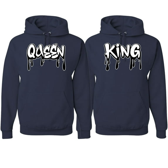 Wild Bobby, King and Queen His/Her Couples/ Best Friends Matching Couples Hoodie, Navy, Mens 3XL-Womens 3XL