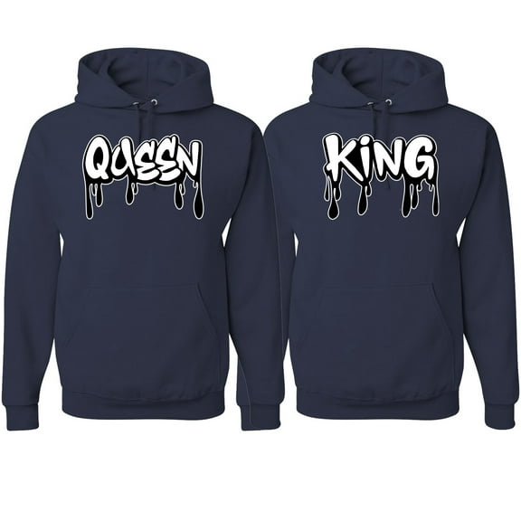 Wild Bobby, King and Queen His/Her Couples/ Best Friends Matching Couples Hoodie, Navy, Mens M-Womens M