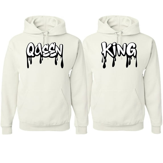 Wild Bobby, King and Queen His/Her Couples/ Best Friends Matching Couples Hoodie, White, Mens S-Womens S