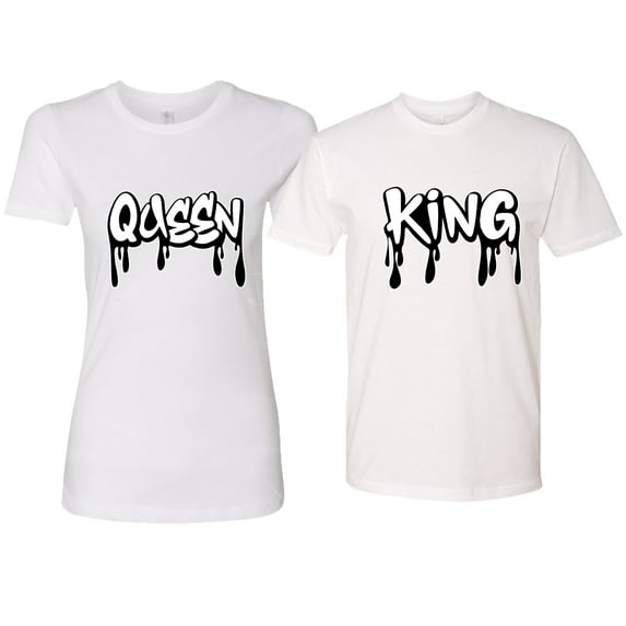 Wild Bobby, King and Queen His/Her Couples/ Best Friends Matching Couples Tee, White, Mens 2XL-Womens M